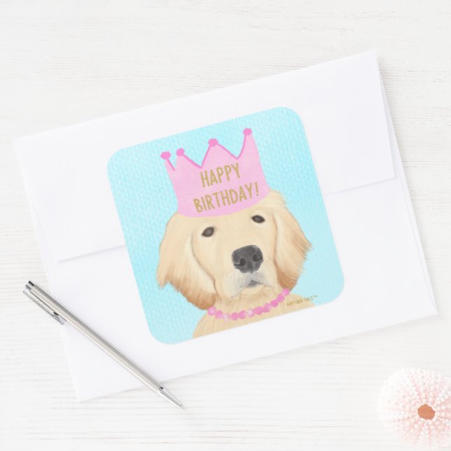 Adesivo Quadrado Ouro Retriever Princess Birthday Sticker (Envelope)