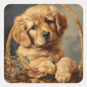 Adesivo Quadrado Ouro Retriever Puppy em um soquete