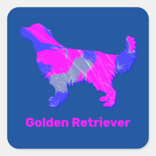Adesivo Quadrado Ouro Retriever Silhouter Rosa Quente e Azul