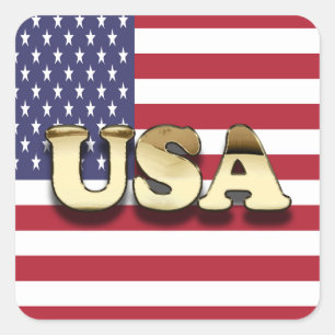 Adesivo Quadrado Ouro USA American Flag