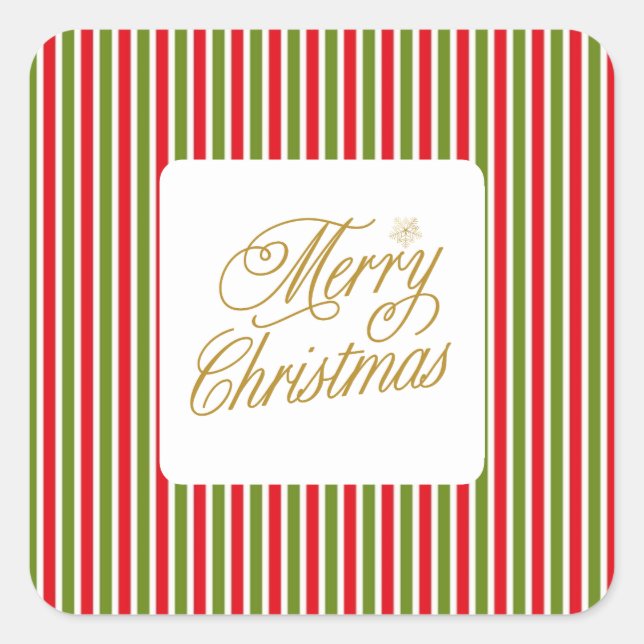 Adesivo Quadrado Ouro vermelho e verde badejo Feliz Natal (Frente)