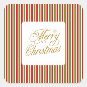 Adesivo Quadrado Ouro vermelho e verde badejo Feliz Natal