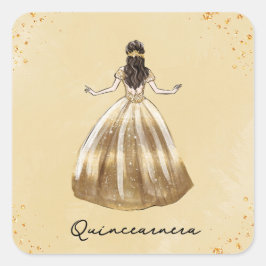 Adesivo Quadrado Ouro Vestido com Glitter Quinceanera Aniversário