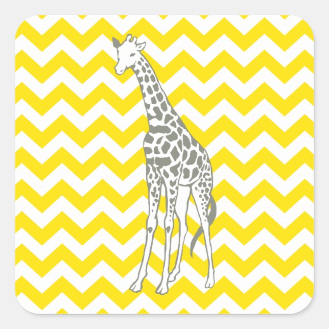 Adesivo Quadrado Ouro Yellow Safari Chevron com Pop Art Giraffe (Frente)