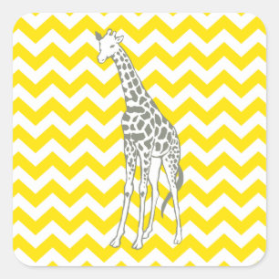 Adesivo Quadrado Ouro Yellow Safari Chevron com Pop Art Giraffe