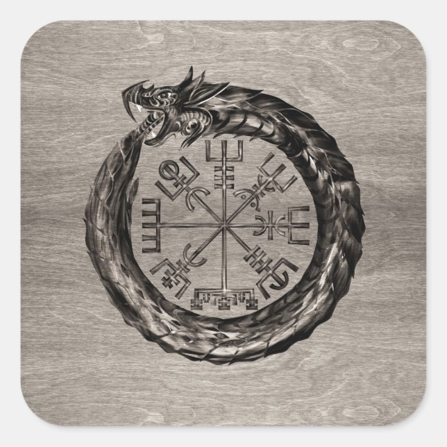 Adesivo Quadrado Ouroboros com Vegvisir (Frente)
