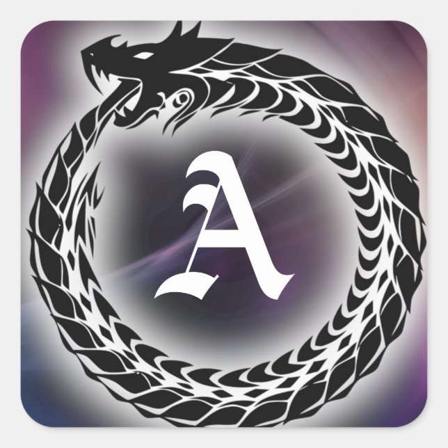 Adesivo Quadrado Ouroboros Dragon Come Tail | Monograma gótico (Frente)