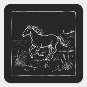 Adesivo Quadrado Outer Banks Cavalo Costeiro Doodle