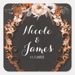 Adesivo Quadrado Outono Casamento Floral Laranja Flores Favorito
