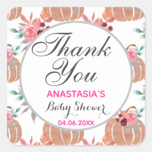 Adesivo Quadrado outono Floral Russo Obrigado Chá de fraldas