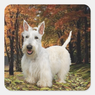 Adesivo Quadrado Outono Wheaten de Terrier do Scottish