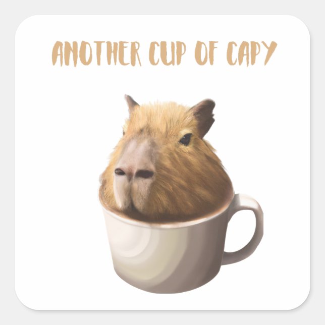 Adesivo Quadrado Outra Taça de Capy com a Capybara Cute (Frente)