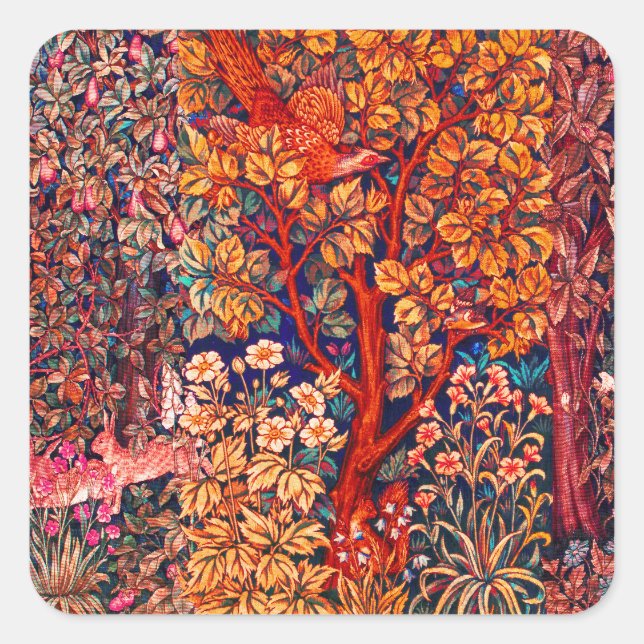 Adesivo Quadrado OUTROS ANIMAIS FLORESTAIS DO AUTUMN, Hares,Faisão, (Frente)