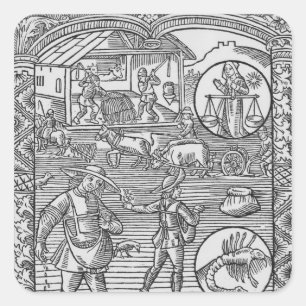 Adesivo Quadrado Outubro, sementeira, ploughing e threshing,