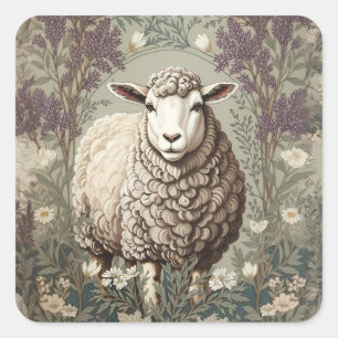 Adesivo Quadrado Ovelhas Elegantes Fundo de Flor de Lavanda