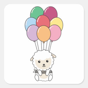 Adesivo Quadrado Ovelhas Voam Com Balões Coloridos