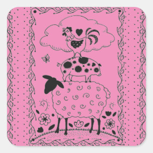 ADESIVO QUADRADO OVINOS, PORCOS, ROOSTER