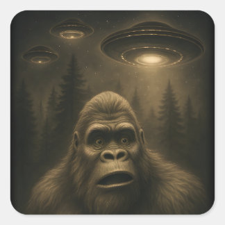 Adesivo Quadrado OVNI Alienígena Sasquatch Pé Grande
