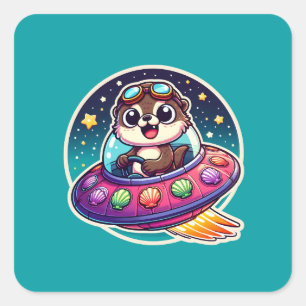 Adesivo Quadrado OVNI Happy Otter