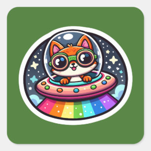 Adesivo Quadrado OVNI Rainbow Fox
