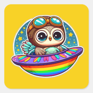 Adesivo Quadrado OVNI Rainbow Owl