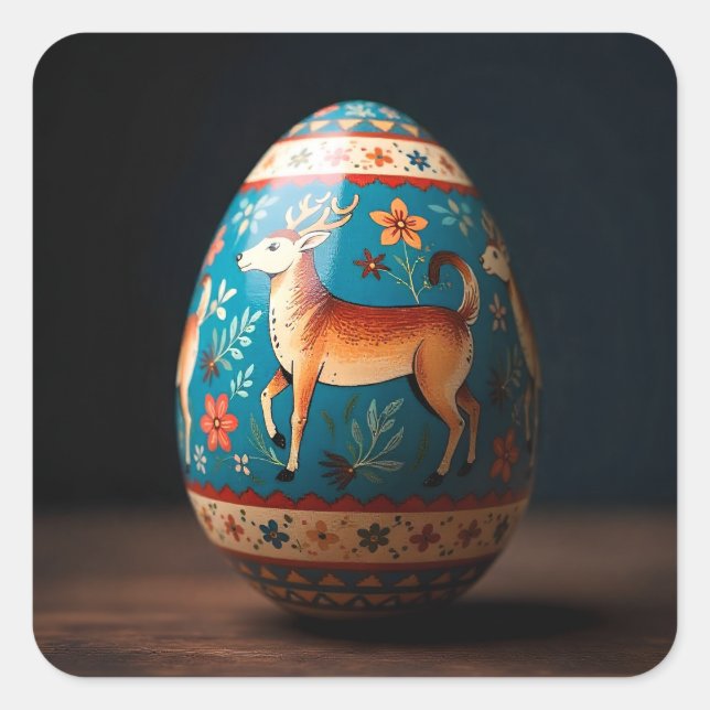 Adesivo Quadrado Ovo de Páscoa de Rena (Frente)