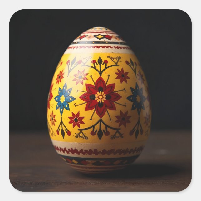Adesivo Quadrado Ovo de Páscoa em Tapeçaria Amarela (Frente)