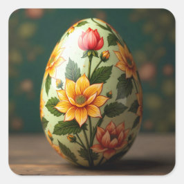 Adesivo Quadrado Ovo de Páscoa Floral de Verão