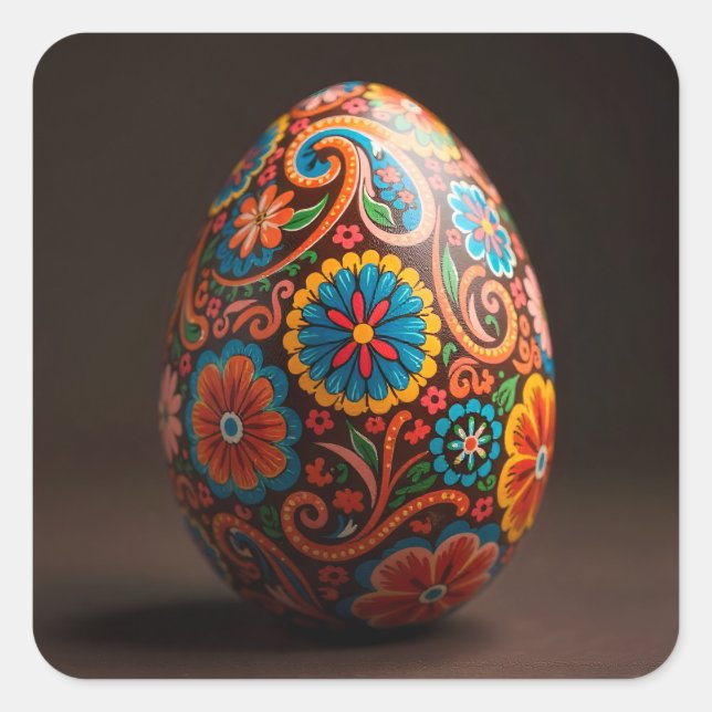 Adesivo Quadrado Ovo de Páscoa Floral Tapeçaria (Frente)