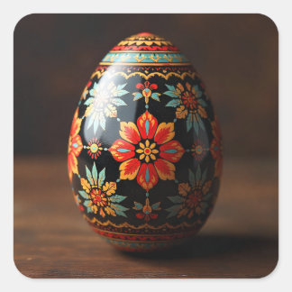 Adesivo Quadrado Ovo de Páscoa Preto com Motivos Florais