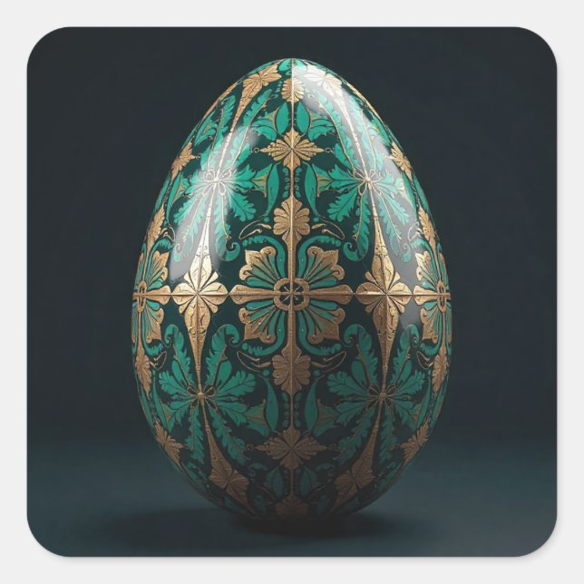 Adesivo Quadrado Ovo de Páscoa verde vibrante e viçoso (Frente)