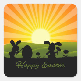 Adesivo Quadrado Ovo De Pintura De Coelhinho De Páscoa Bonito