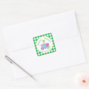 Adesivo Quadrado Ovos de Páscoa Coloridos Verde Xadrez Feliz Páscoa