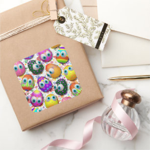 Adesivo Quadrado Ovos de Páscoa de desenho animado fofos e engraçad