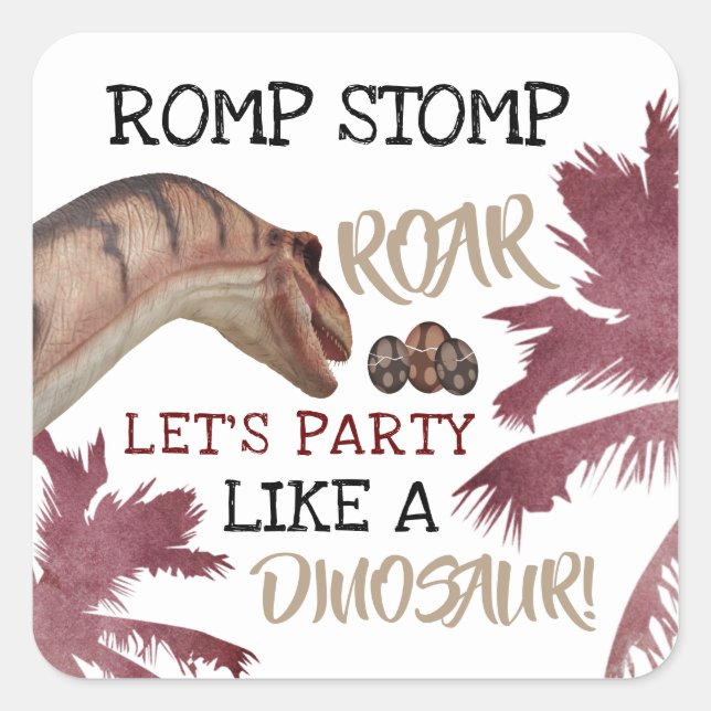 Adesivo Quadrado Ovos Dino, Festa de aniversário de Dinossauro Infa (Frente)