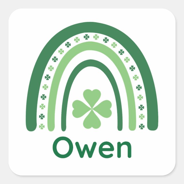 Adesivo Quadrado Owen Name Clover Boho Rainbow (Frente)