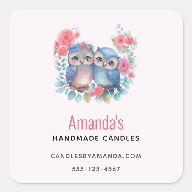 Adesivo Quadrado Owens in Love Sentados em um ramo de árvore (Frente)