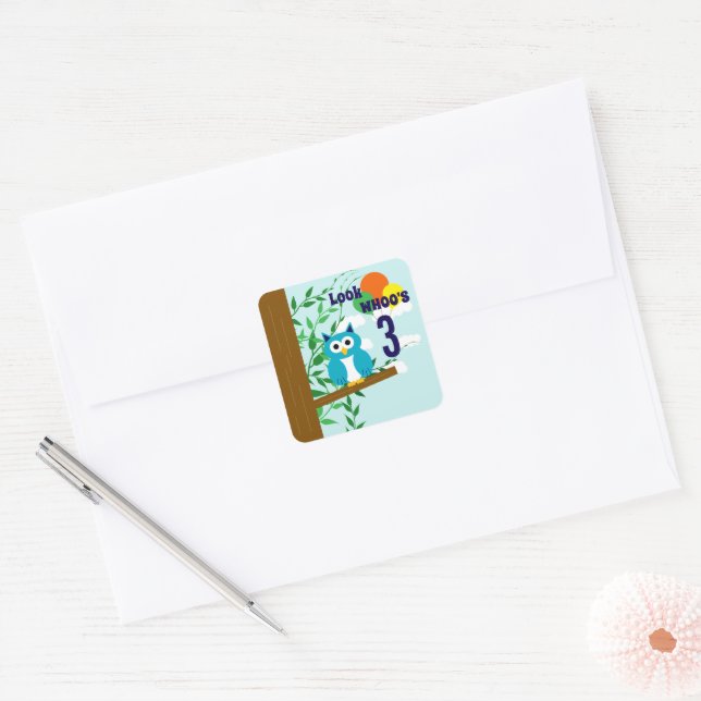 Adesivo Quadrado Owl Birthday (Envelope)