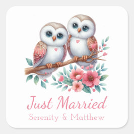 Adesivo Quadrado Owl Boho Rustic Country Woodland Just Married