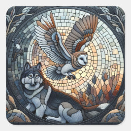Adesivo Quadrado Owl e Wolf Mosaic Ai Art