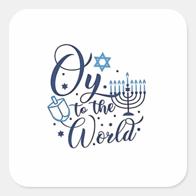 Adesivo Quadrado Oy to the World Hanukkah Jewish Engraçado (Frente)