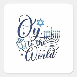 Adesivo Quadrado Oy to the World Hanukkah Jewish Engraçado