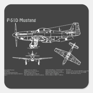 Adesivo Quadrado P-51D Mustang - Avião Blueprint PD