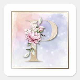 Adesivo Quadrado P Monograma Burgundy Floral Square Sticker