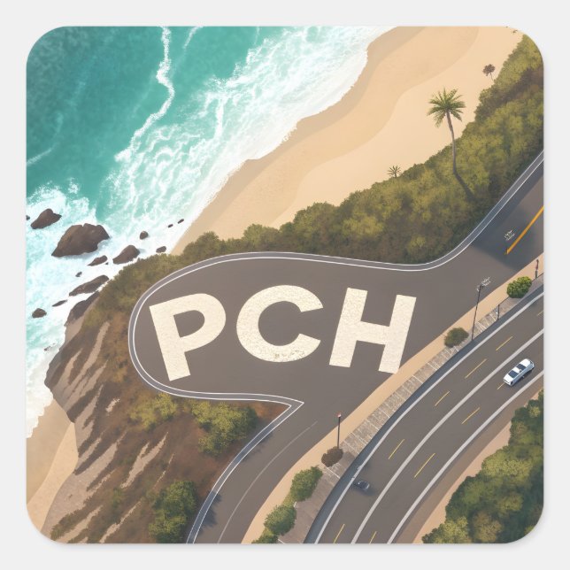 Adesivo Quadrado Pacific Coast Highway Aerial Travel Art (Frente)