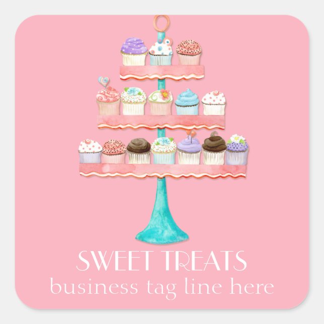Adesivo Quadrado Pacote Comercial de Panificação do cupcake Dessert (Frente)