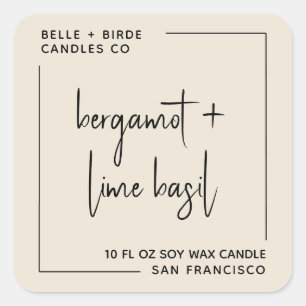 Adesivo Quadrado Pacote de Velas de Script Ecru Minimalista Moderno