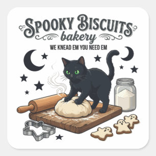Adesivo Quadrado Padaria de Biscoito Assustador Gato Preto Hallowee