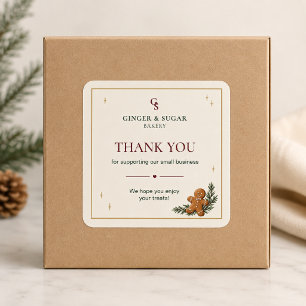Adesivo Quadrado Padaria de Natal com Biscoito de Gengibre Obrigado