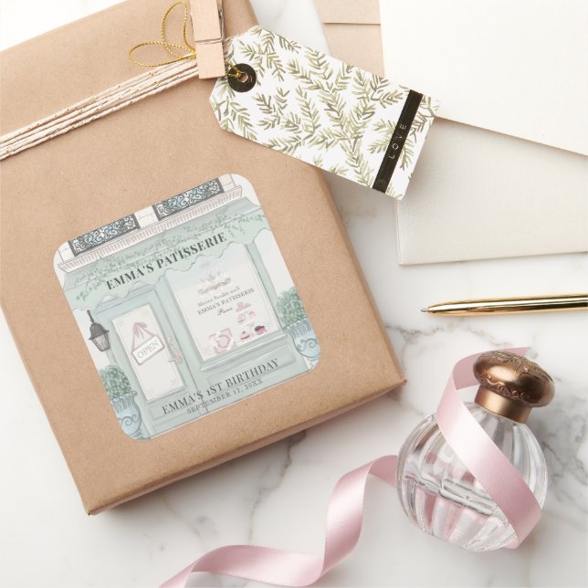 Adesivo Quadrado Padaria Francesa Patisserie Paris Verde Aniversári (Presentear)